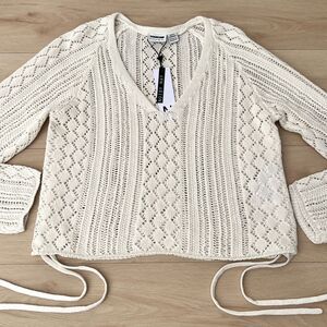 NWT Noisy May Crochet-Style Open Knit Ruched Luna Sweater in Birch / Cream Sz L